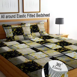 RISING STAR Brown & White Absatrct Cotton 250 TC Fitted King Bedsheet With 2 Pillow Covers-image-60