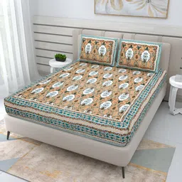 PATRICKO Lime Green & Orange Floral 210 TC Queen Bedsheet with 2 Pillow Covers-picture-19