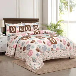Kuber Industries Cream & Brown Graphic 160 TC Cotton King Bedsheet with 2 Pillow Covers-17