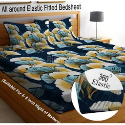 RISING STAR Blue & Yellow Ethnic Motifs 250 TC Fitted King Bedsheet with 2 Pillow Covers-4