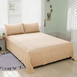 BELVOSTUM Beige Geometric 260 TC King Bedsheet with 2 Pillow Covers-image-94