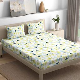 wakefit Maze Green & White Printed Cotton 144 TC Queen Bedsheet With 2 Pillow Covers-image-46