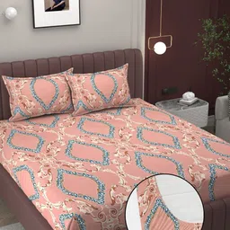 BELVOSTUM Pink & Blue Floral 250 TC Crib Bedsheet with 2 Pillow Covers-picture-11