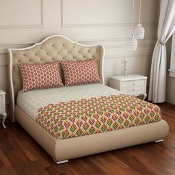 SPACES Maroon & Beige Ethnic Motifs 210TC Fitted Pure Cotton King Bedsheet & Pillow Covers-image-5