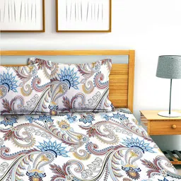 AEROHAVEN White & Green Ethnic Motifs Cotton 240 TC King Bedsheet With 2 Pillow Cover-image-76