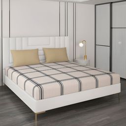 Monte Carlo Beige & Black Geometric 200 TC Queen Bedsheet with 2 Pillow Covers-image-97