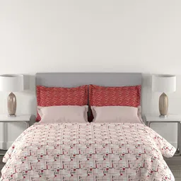 MYTRIDENT Red & White Geometric Printed 144 TC Queen Bedsheet Set-21