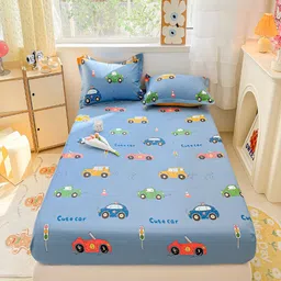 JC HOME Blue & Red Graphic 220 TC Cotton Queen Bedsheet with 2 Pillow Covers-image-25