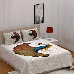 POORAK Brown & Blue Ethnic Motifs 104 TC Queen Bedsheet with 2 Pillow Covers-image-45