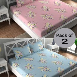 CHHAVI INDIA Blue & Pink Floral Printed 210 TC 2 Queen Bedsheet & 4 Pillow Covers-image-69