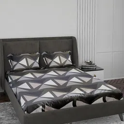 LABHAM Crystal Grey & White Printed 140 TC Cotton King Bedsheet & 2 Pillow Covers-image-7