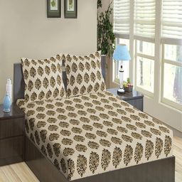 Trance Home Linen Damask Forest Green 200 TC Queen Flat Bedsheet with 2 Pillow Covers-image-45