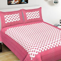 POORAK Pink & White Geometric Cotton 104 TC Queen Bedsheet With 2 Pillow Covers-image-89
