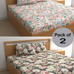 CHHAVI INDIA Pink & White Floral Printed 210 TC 2 Queen Bedsheet & 4 Pillow Covers-image-48