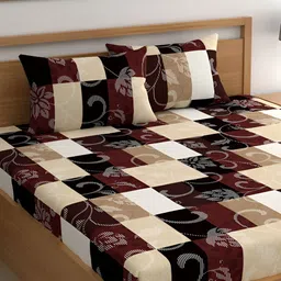 CG HOMES Brown & White Ethnic 160 TC Fitted Cotton Queen Bedsheet with 2 Pillow Covers-image-22