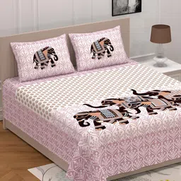 POORAK Pink & White Ethnic Motifs 104 TC Cotton Queen Bedsheet Set-image-6