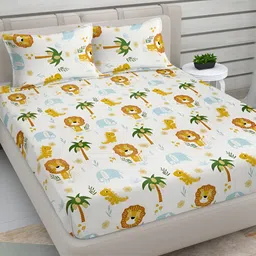 FABINALIV White & Brown Cartoon Characters 300 TC King Bedsheet with 2 Pillow Covers-image-7
