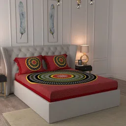 JAIPUR FABRIC Red & Green Floral 120 TC Queen Bedsheet with 2 Pillow Covers-image-6