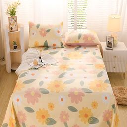 JC HOME Yellow & White Floral Cotton 220 TC King Bedsheet With 2 Pillow Covers-image-30
