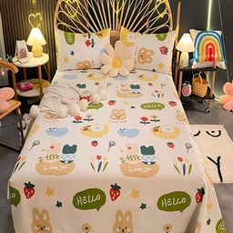 JC HOME Cream & Green Geometric 220 TC Cotton King Bedsheet with 2 Pillow Covers-image-11