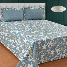 MORADO Grey & White Floral Printed 210 TC King Bedsheet With 2 Pillow Covers-picture-33