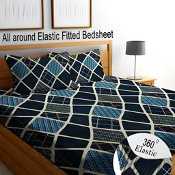 RISING STAR Blue & Turquoise Blue Printed 250 TC King Bedsheet with 2 Pillow Covers-image-46