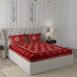 JAIPUR FABRIC Maroon & White Floral Queen Bedsheet with 2 Pillow Covers-image-35