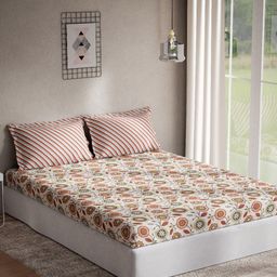 DDecor Red & Brown Floral 144 TC Queen Bedsheet with 2 Pillow Covers-13