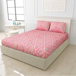 JAIPUR FABRIC Peach & Off White Floral 150 TC King Bedsheet with 2 Pillow Covers-picture-26