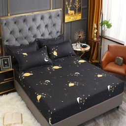 JC HOME Black & Yellow 160 TC Single Geometric Bedsheet with 1 Pillow Cover-image-35