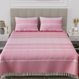 Varde Pink & White Striped 180 TC Cotton King Bedsheet with 2 Pillow Covers-13