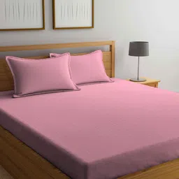 Arrabi Pink 300 TC King Bedsheet with 2 Pillow Covers-image-23