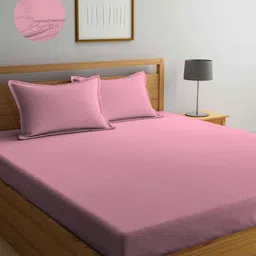 Arrabi Pink Striped 300 TC King Bedsheet with 2 Pillow Covers-image-14