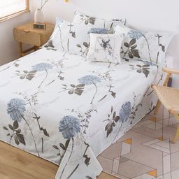 JC HOME White & Grey Floral 210 TC King Bedsheet with 2 Pillow Covers-picture-31