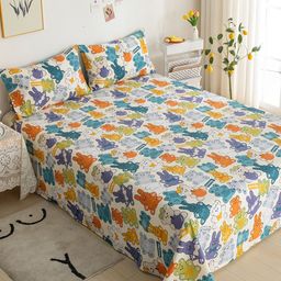 JC HOME White & Yellow Cartoon Characters 200 TC Pure Cotton King Bedsheet-image-50