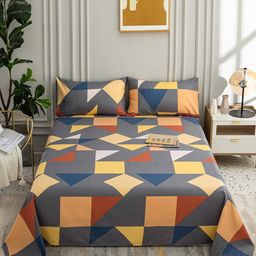 JC HOME Grey & Yellow Geometric 200 TC Pure Cotton Single Bedsheet-image-46