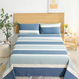 JC HOME Blue & White Striped 144 TC Single Bedsheet with 2 Pillow Covers-picture-12