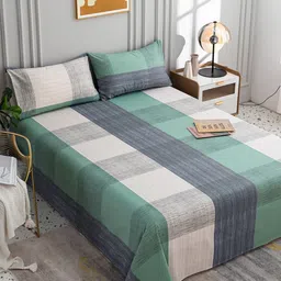 JC HOME Green & Beige Geometric 200 TC Queen Bedsheet-23
