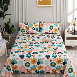 JC HOME White & Green Floral 200 TC King Bedsheet-picture-1