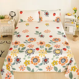 JC HOME Multicoloured 200 TC Single Floral Cotton Bedsheet-image-40