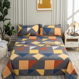 JC HOME Grey & Yellow Geometric 200 TC King Bedsheet-image-87