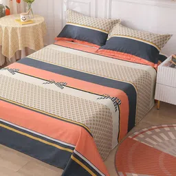JC HOME Peach-Coloured & Grey Geometric 210 TC King Bedsheet with 2 Pillow Covers-14