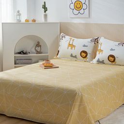 JC HOME Yellow & White Geometric 200 TC Queen Bedsheet with 2 Pillow Covers-picture-18