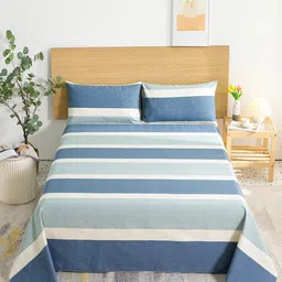 JC HOME Multicoloured 144 TC King Striped Cotton Bedsheet-5