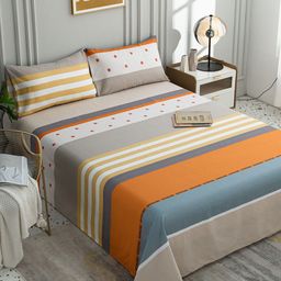 JC HOME Beige & Orange Striped 200 TC Cotton Queen Bedsheet-image-49