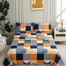 JC HOME Black & Grey Geometric 200 TC Pure Cotton King Bedsheet with 2 Pillow Covers-image-60