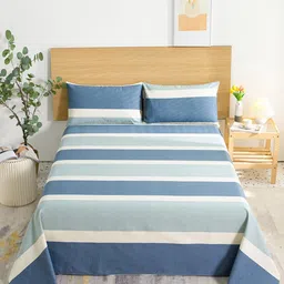 JC HOME Blue & White Striped 144 TC Single Bedsheet-image-43