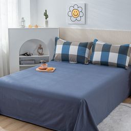 JC HOME Blue & White Cotton 200 TC King Bedsheet with 2 Pillow Covers-picture-8
