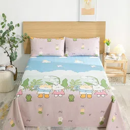 JC HOME White & Pink Graphic 144 TC King Bedsheet with 2 Pillow Covers-image-71