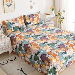 JC HOME Pink & Blue Cartoon Characters 200 TC Pure Cotton King Bedsheet with 2 Pillow Covers-picture-22